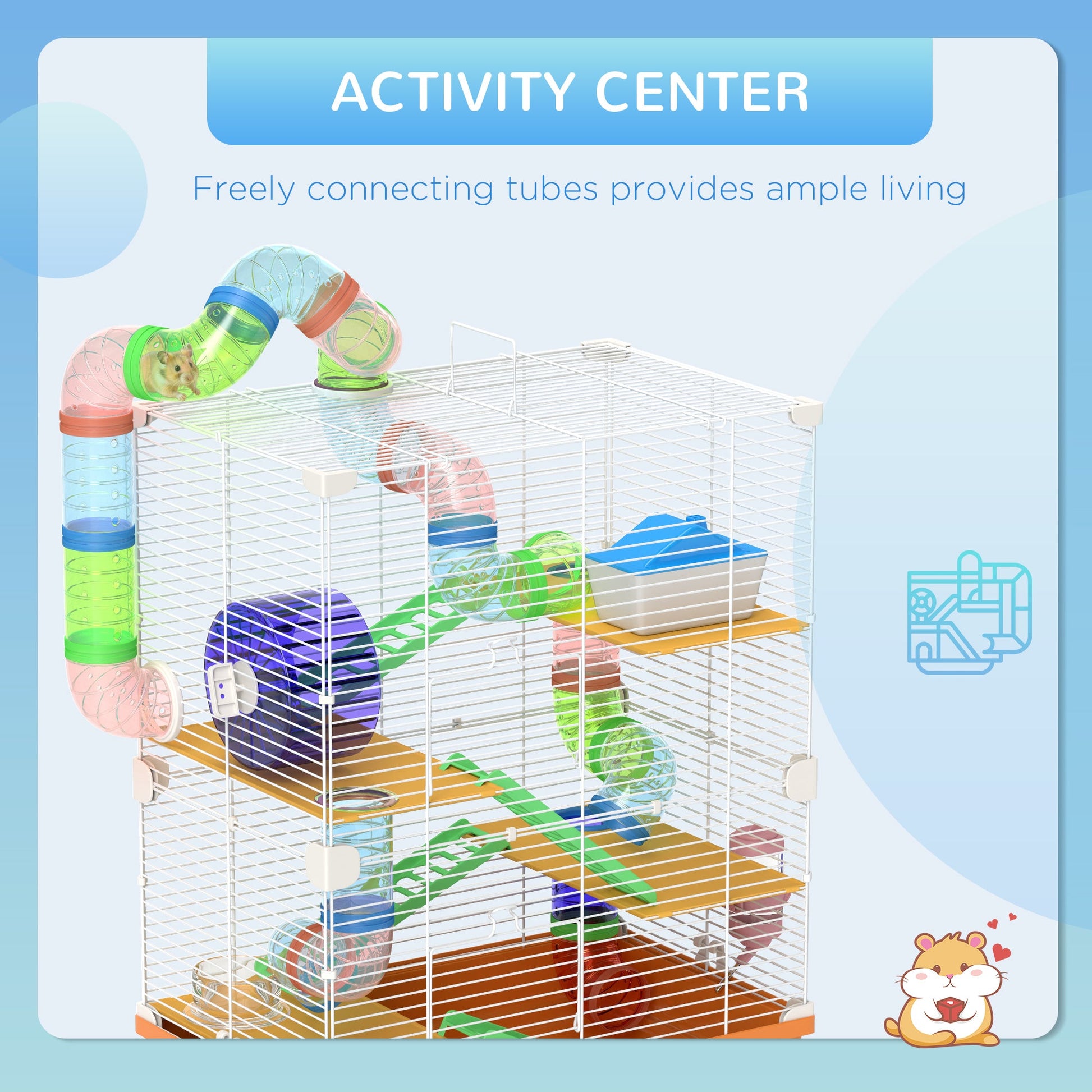 KFX-2084541 5-Tier Portable Hamster Cage with Exercise Wheel, Tubes, and Accessories in Orange