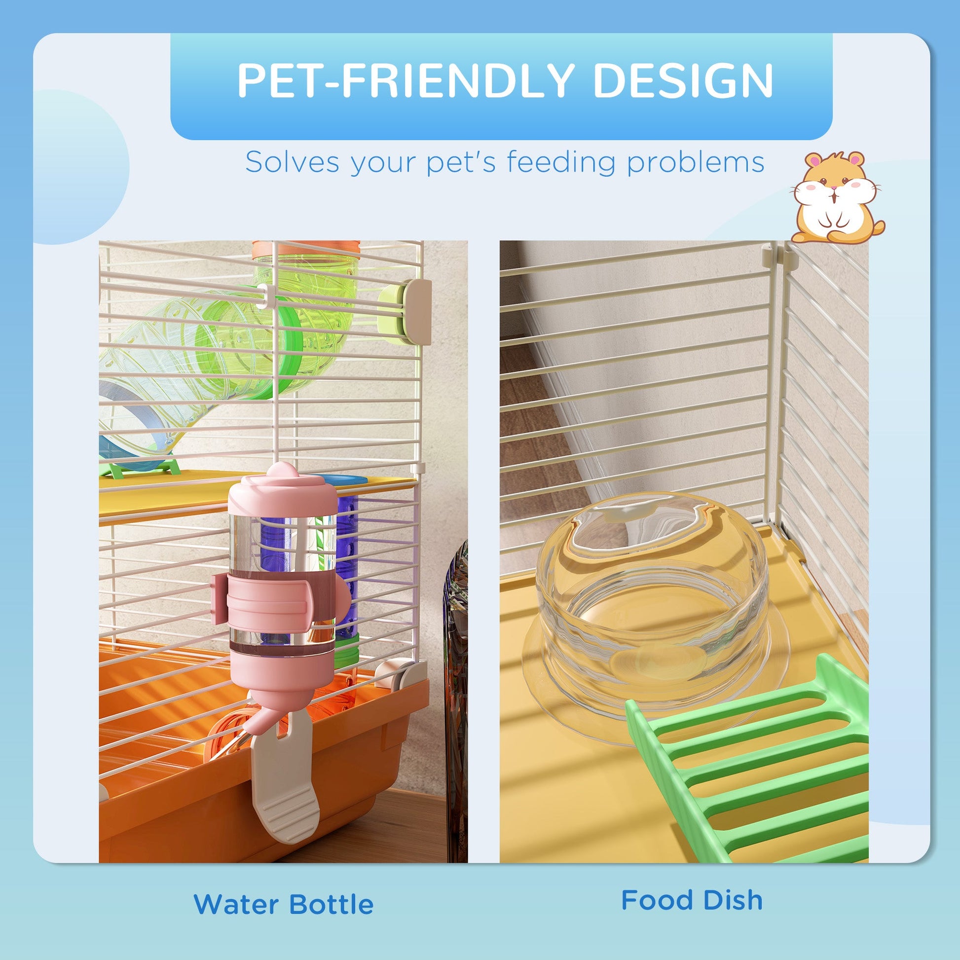 KFX-2084541 5-Tier Portable Hamster Cage with Exercise Wheel, Tubes, and Accessories in Orange