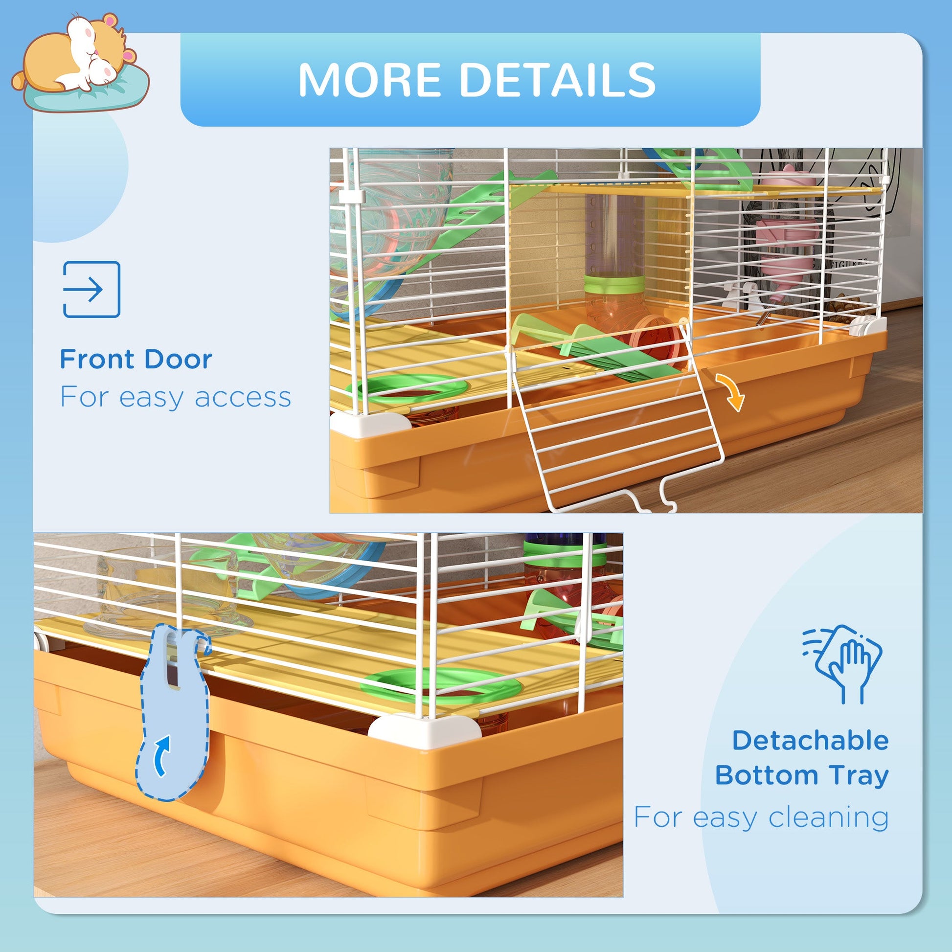 KFX-2084541 5-Tier Portable Hamster Cage with Exercise Wheel, Tubes, and Accessories in Orange