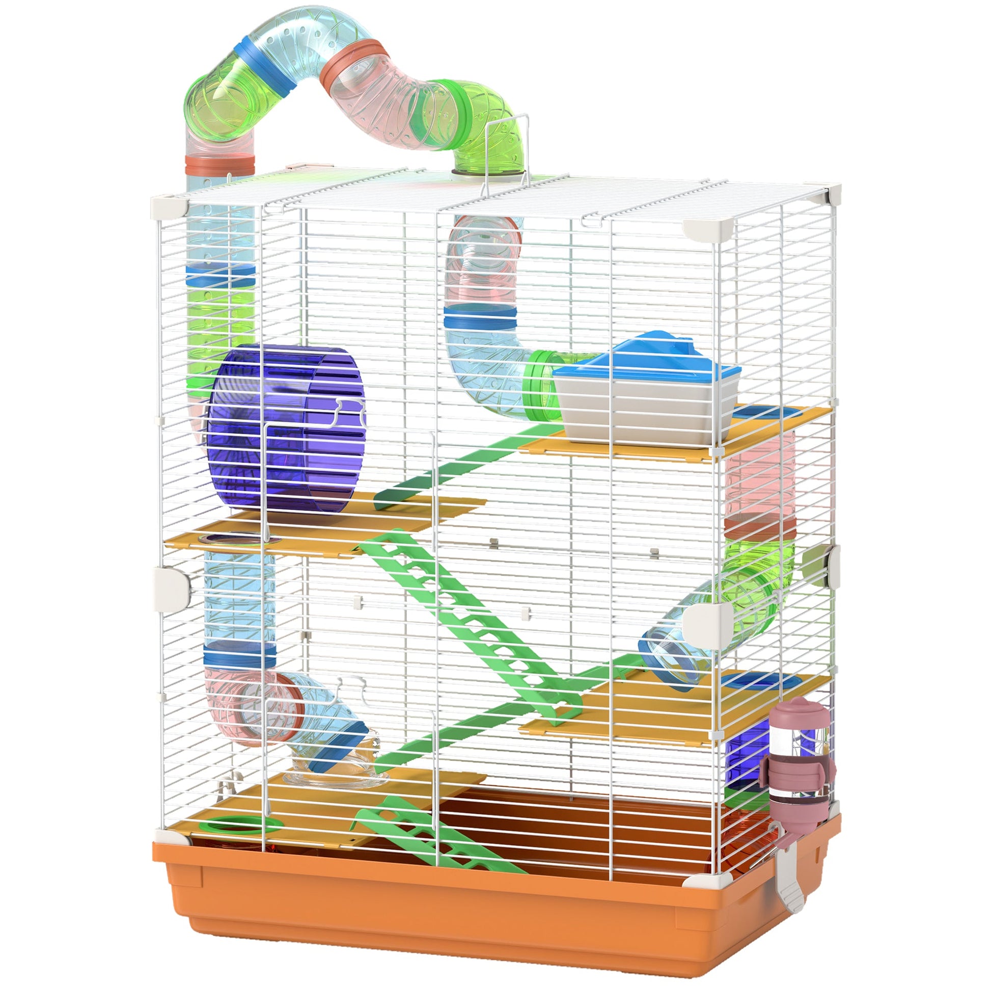 KFX-2084541 5-Tier Portable Hamster Cage with Exercise Wheel, Tubes, and Accessories in Orange