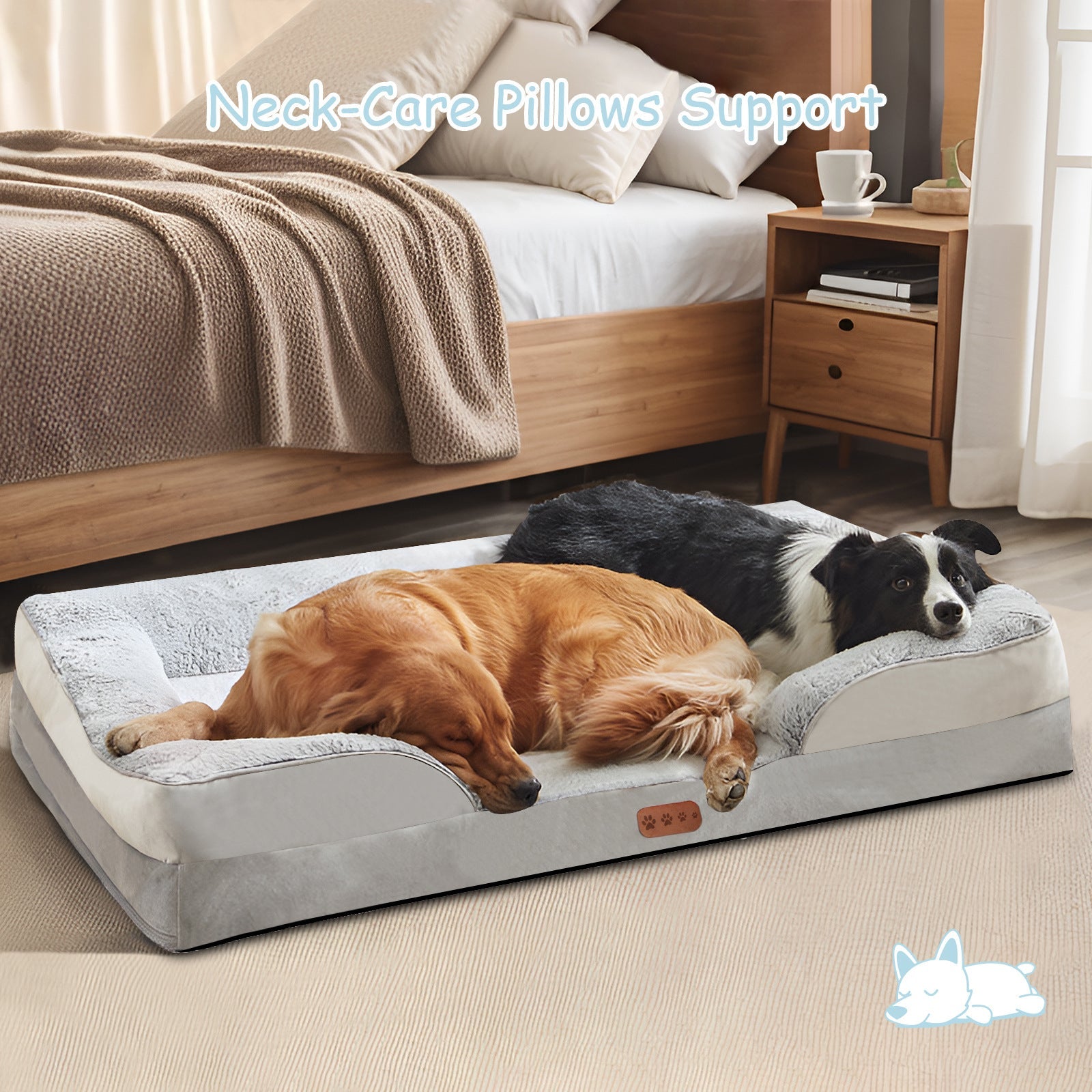 KFX-2086717 Detachable Memory Foam Pet Bed for All Seasons - Light Gray-Blue, Multiple Sizes Available