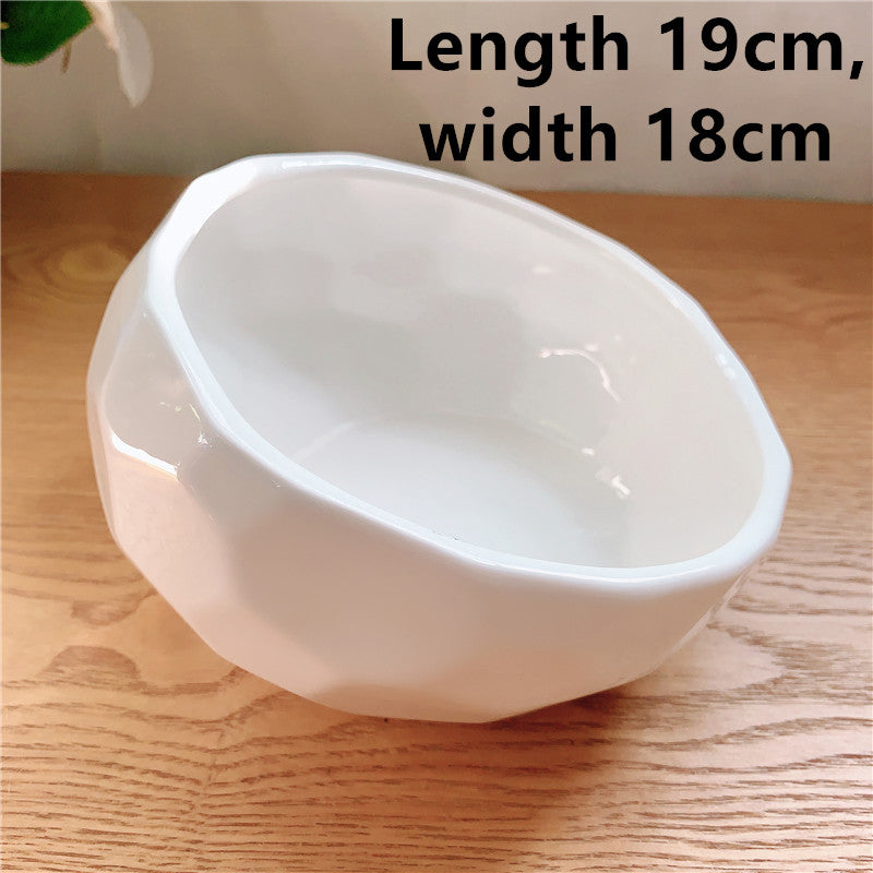 KFX-2086845 Ceramic Pet Food and Water Bowl with Oblique Mouth - Large Capacity, Available in Pink, White, and Blue