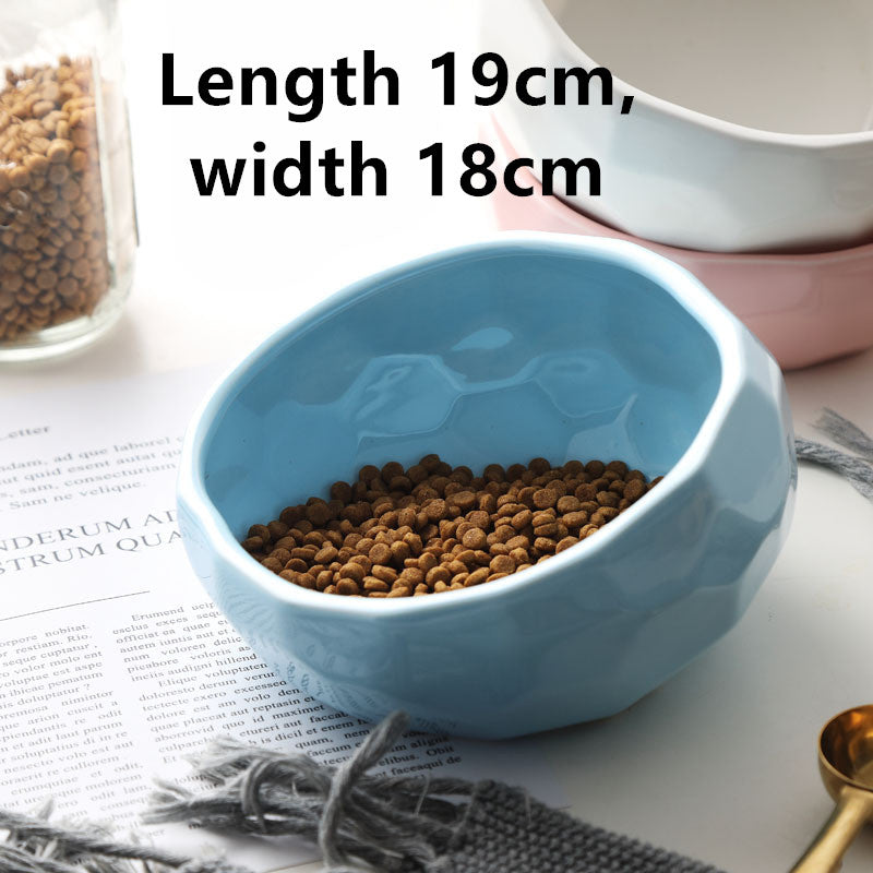 KFX-2086845 Ceramic Pet Food and Water Bowl with Oblique Mouth - Large Capacity, Available in Pink, White, and Blue