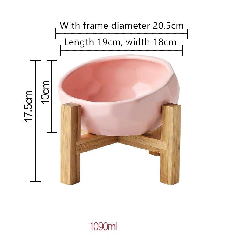 KFX-2086845 Ceramic Pet Food and Water Bowl with Oblique Mouth - Large Capacity, Available in Pink, White, and Blue