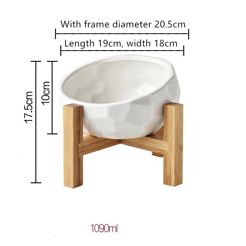 KFX-2086845 Ceramic Pet Food and Water Bowl with Oblique Mouth - Large Capacity, Available in Pink, White, and Blue