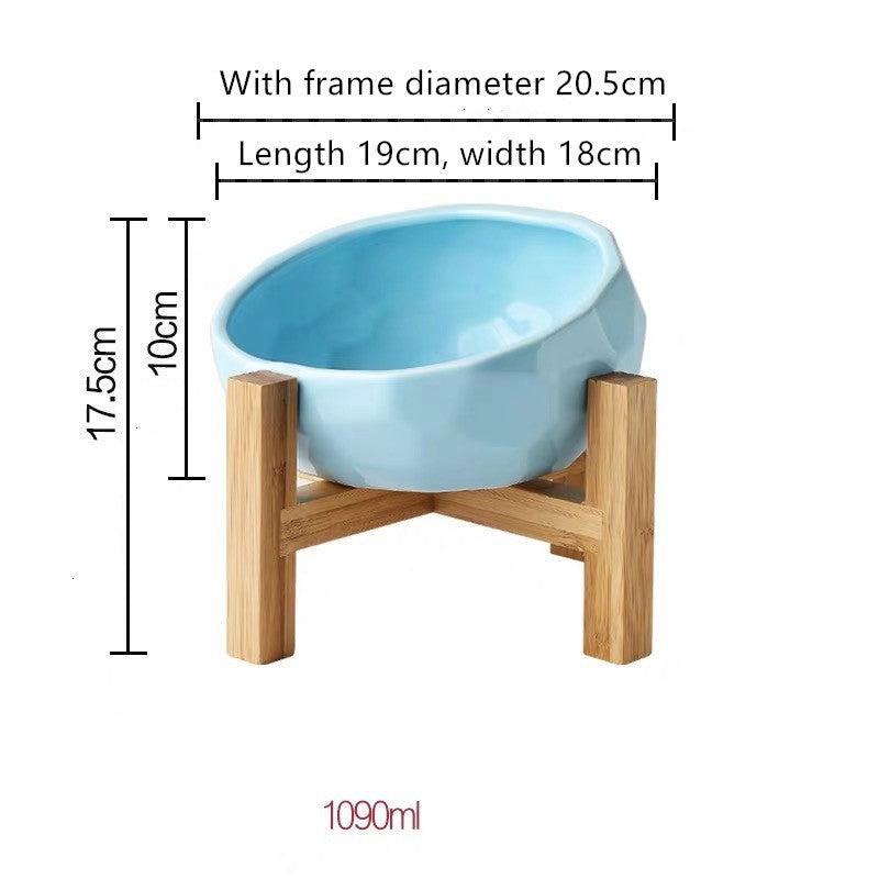 KFX-2086845 Ceramic Pet Food and Water Bowl with Oblique Mouth - Large Capacity, Available in Pink, White, and Blue