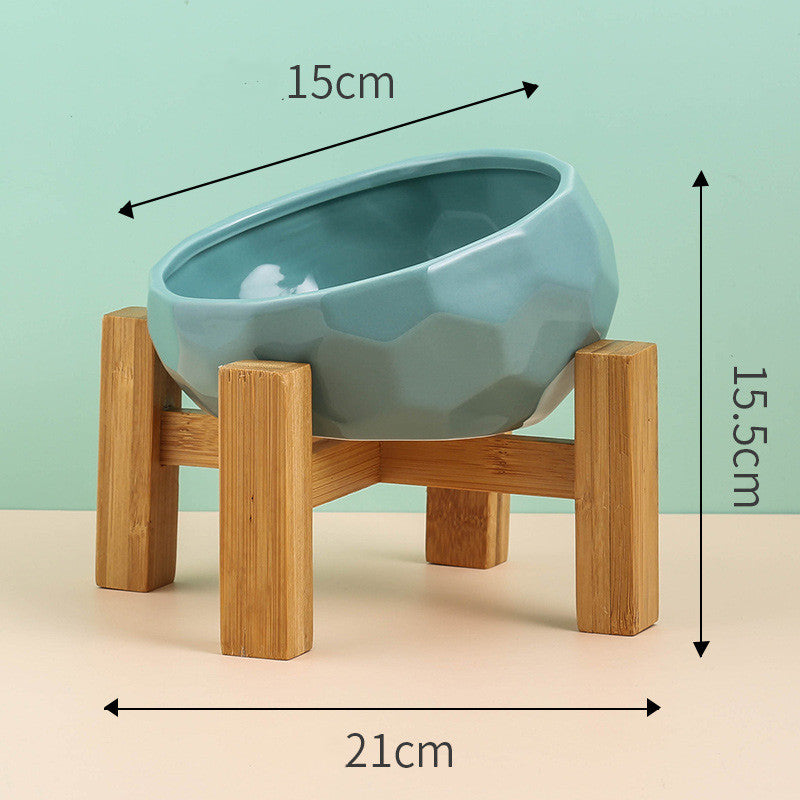 KFX-2086845 Ceramic Pet Food and Water Bowl with Oblique Mouth - Large Capacity, Available in Pink, White, and Blue