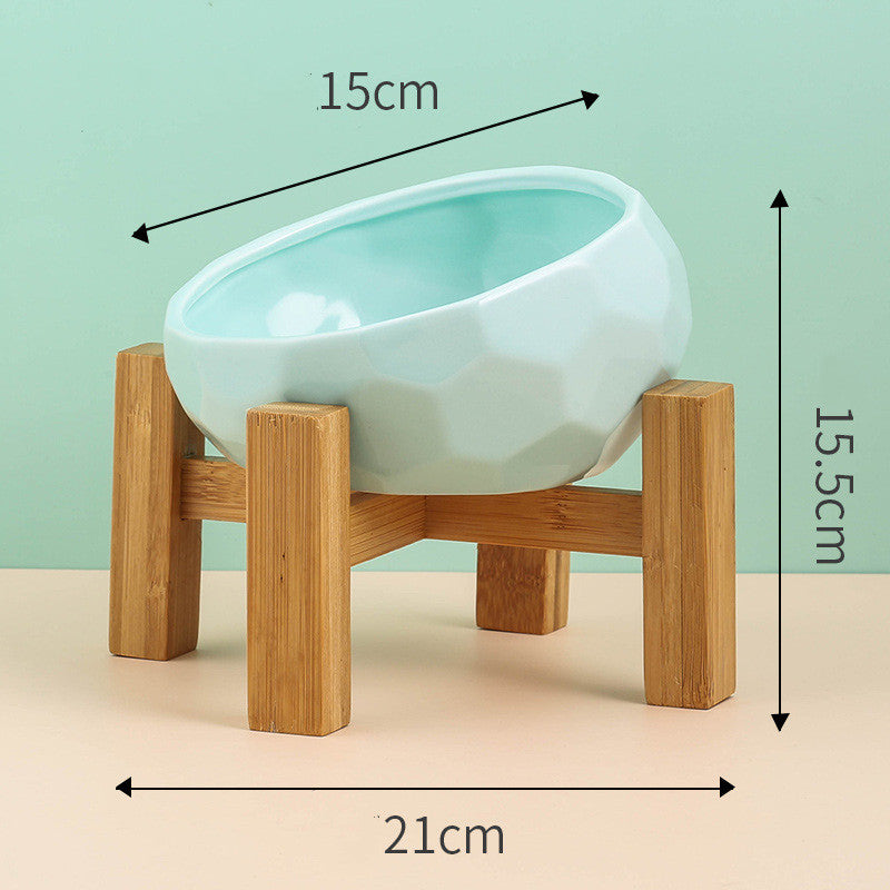 KFX-2086845 Ceramic Pet Food and Water Bowl with Oblique Mouth - Large Capacity, Available in Pink, White, and Blue