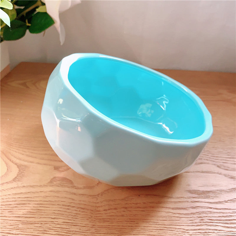 KFX-2086845 Ceramic Pet Food and Water Bowl with Oblique Mouth - Large Capacity, Available in Pink, White, and Blue