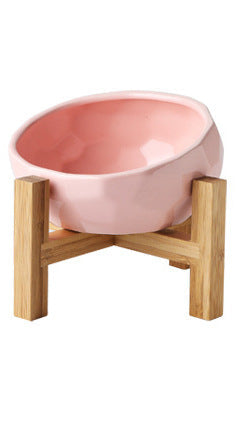 KFX-2086845 Ceramic Pet Food and Water Bowl with Oblique Mouth - Large Capacity, Available in Pink, White, and Blue