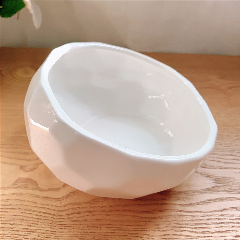 KFX-2086845 Ceramic Pet Food and Water Bowl with Oblique Mouth - Large Capacity, Available in Pink, White, and Blue