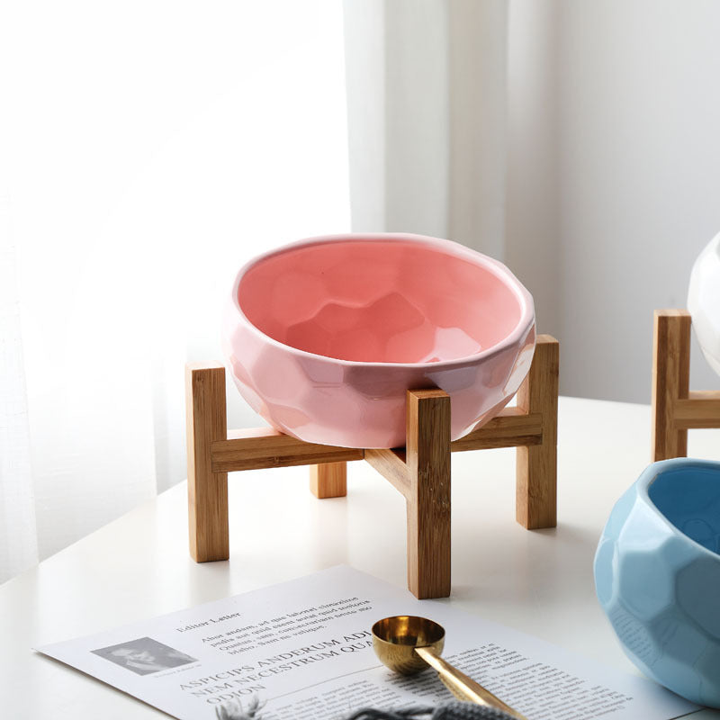 KFX-2086845 Ceramic Pet Food and Water Bowl with Oblique Mouth - Large Capacity, Available in Pink, White, and Blue