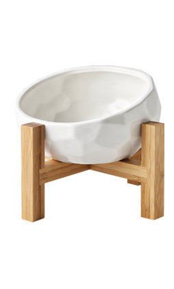 KFX-2086845 Ceramic Pet Food and Water Bowl with Oblique Mouth - Large Capacity, Available in Pink, White, and Blue