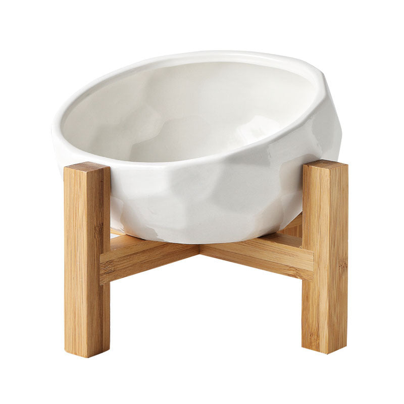 KFX-2086845 Ceramic Pet Food and Water Bowl with Oblique Mouth - Large Capacity, Available in Pink, White, and Blue
