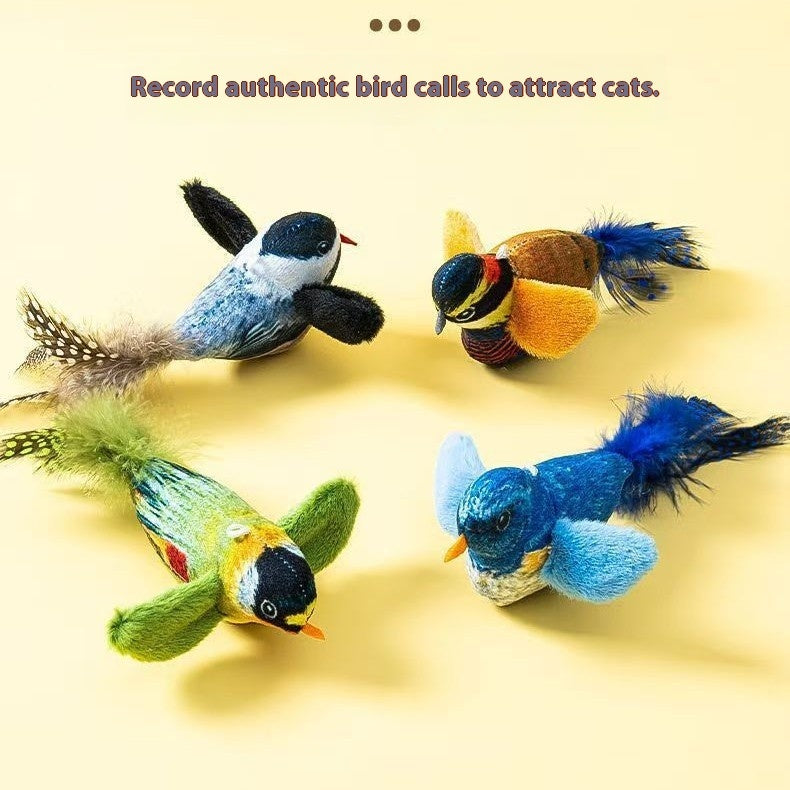 KFX-2087485 Blue, Yellow & Gray Robin Plush Cat Teaser Toy with Vocalization