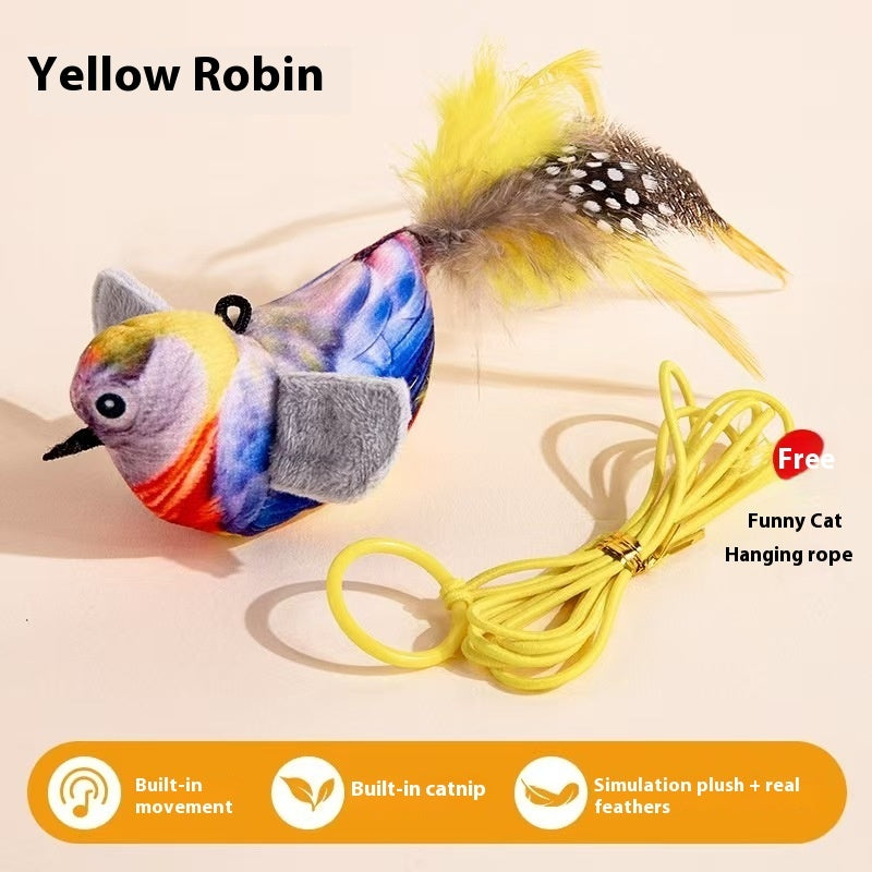 KFX-2087485 Blue, Yellow & Gray Robin Plush Cat Teaser Toy with Vocalization