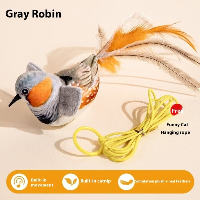 KFX-2087485 Blue, Yellow & Gray Robin Plush Cat Teaser Toy with Vocalization