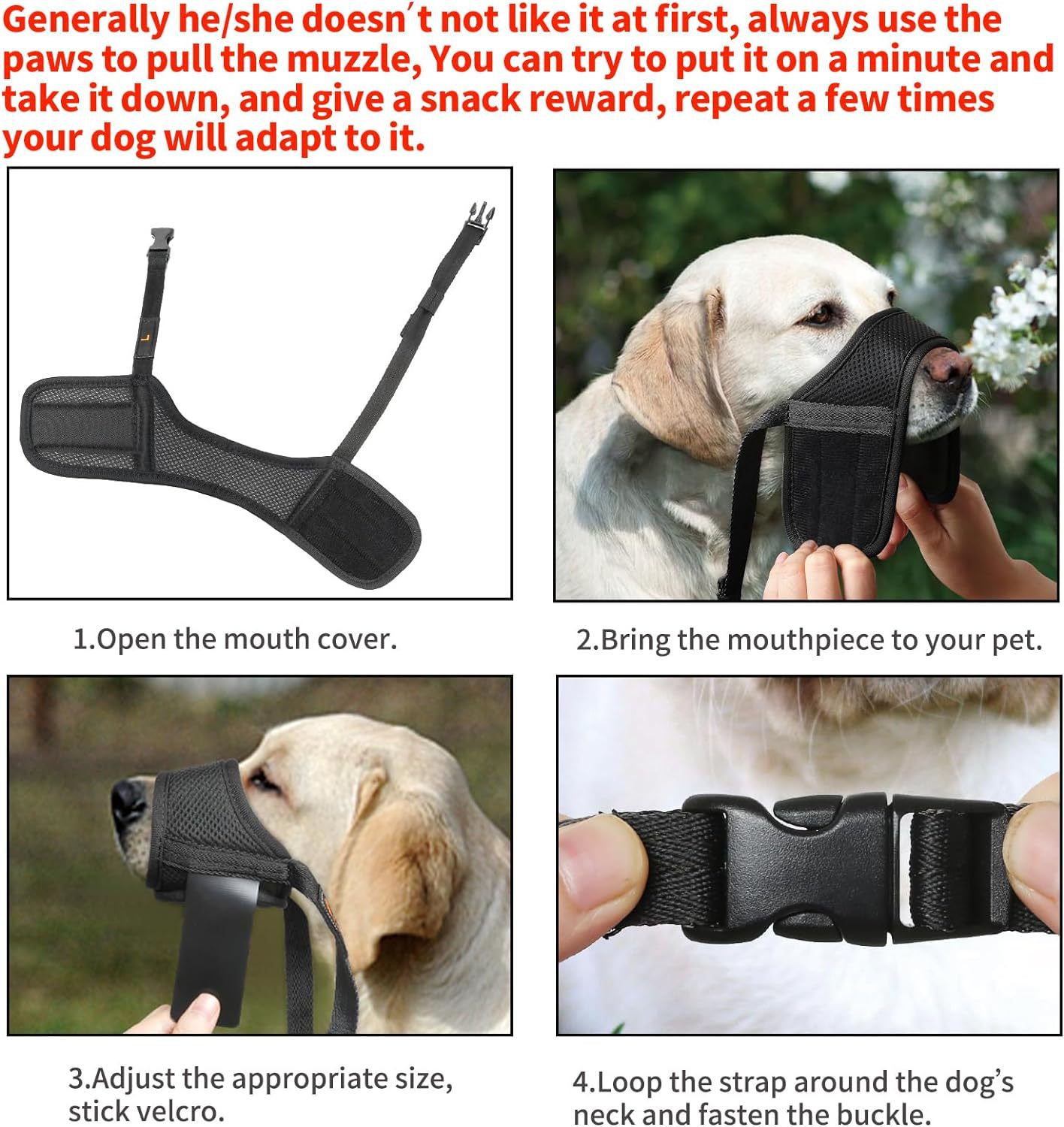 KFX-2088125 Comfortable Mesh Muzzle for Dogs, Adjustable Design for Safe Drinking and Panting, Prevents Biting and Chewing