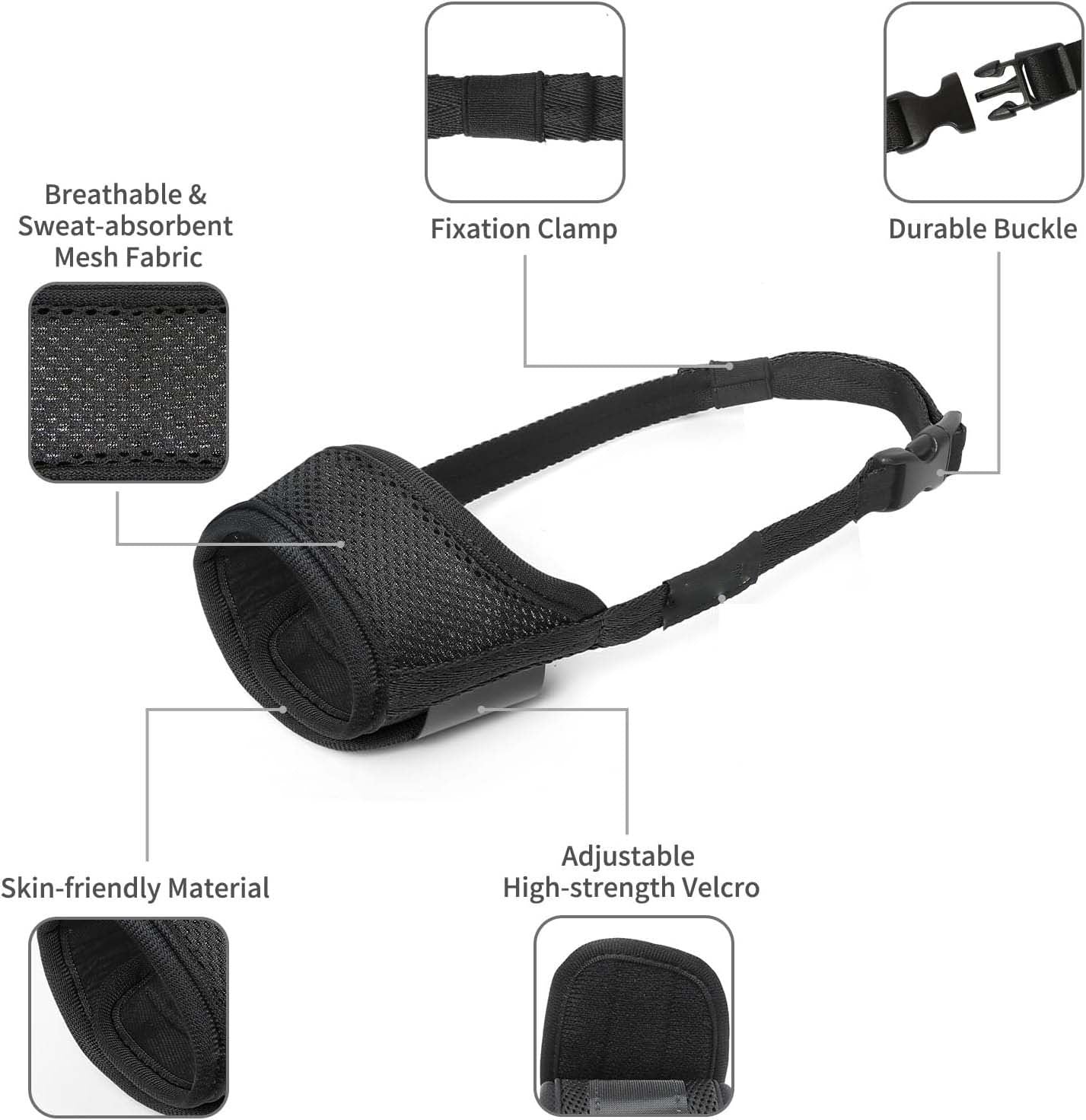 KFX-2088125 Comfortable Mesh Muzzle for Dogs, Adjustable Design for Safe Drinking and Panting, Prevents Biting and Chewing