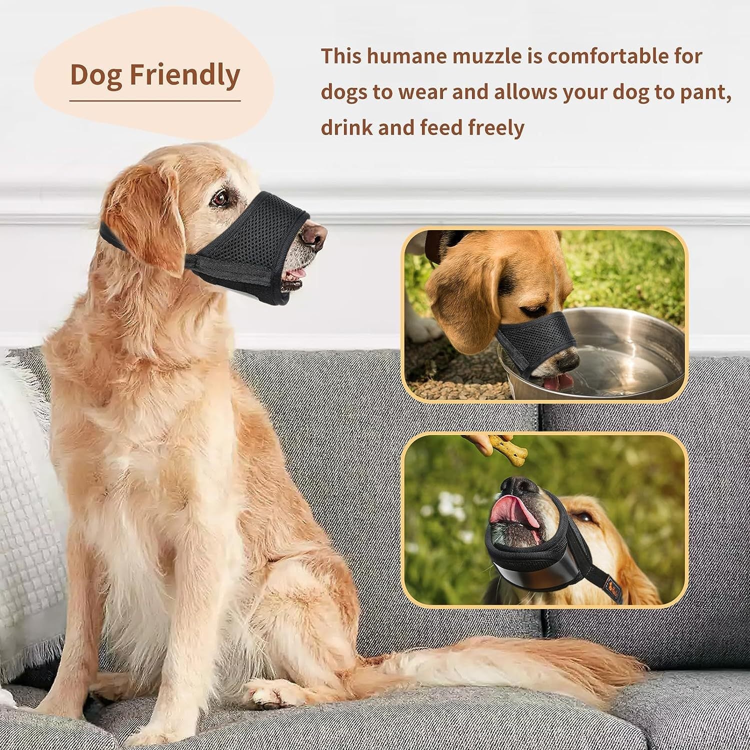 KFX-2088125 Comfortable Mesh Muzzle for Dogs, Adjustable Design for Safe Drinking and Panting, Prevents Biting and Chewing