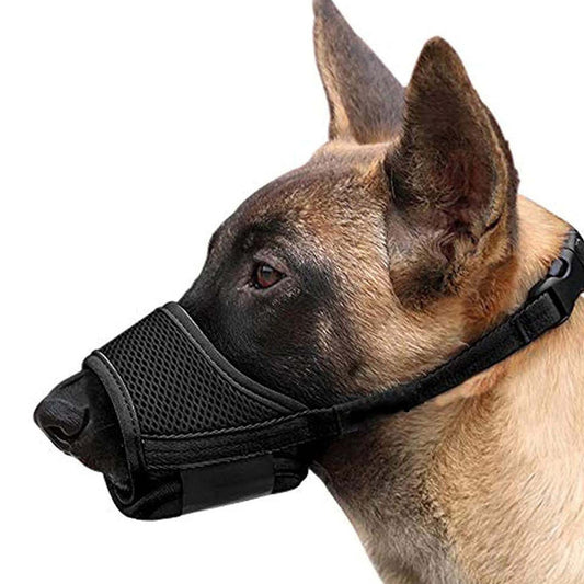 KFX-2088125 Comfortable Mesh Muzzle for Dogs, Adjustable Design for Safe Drinking and Panting, Prevents Biting and Chewing