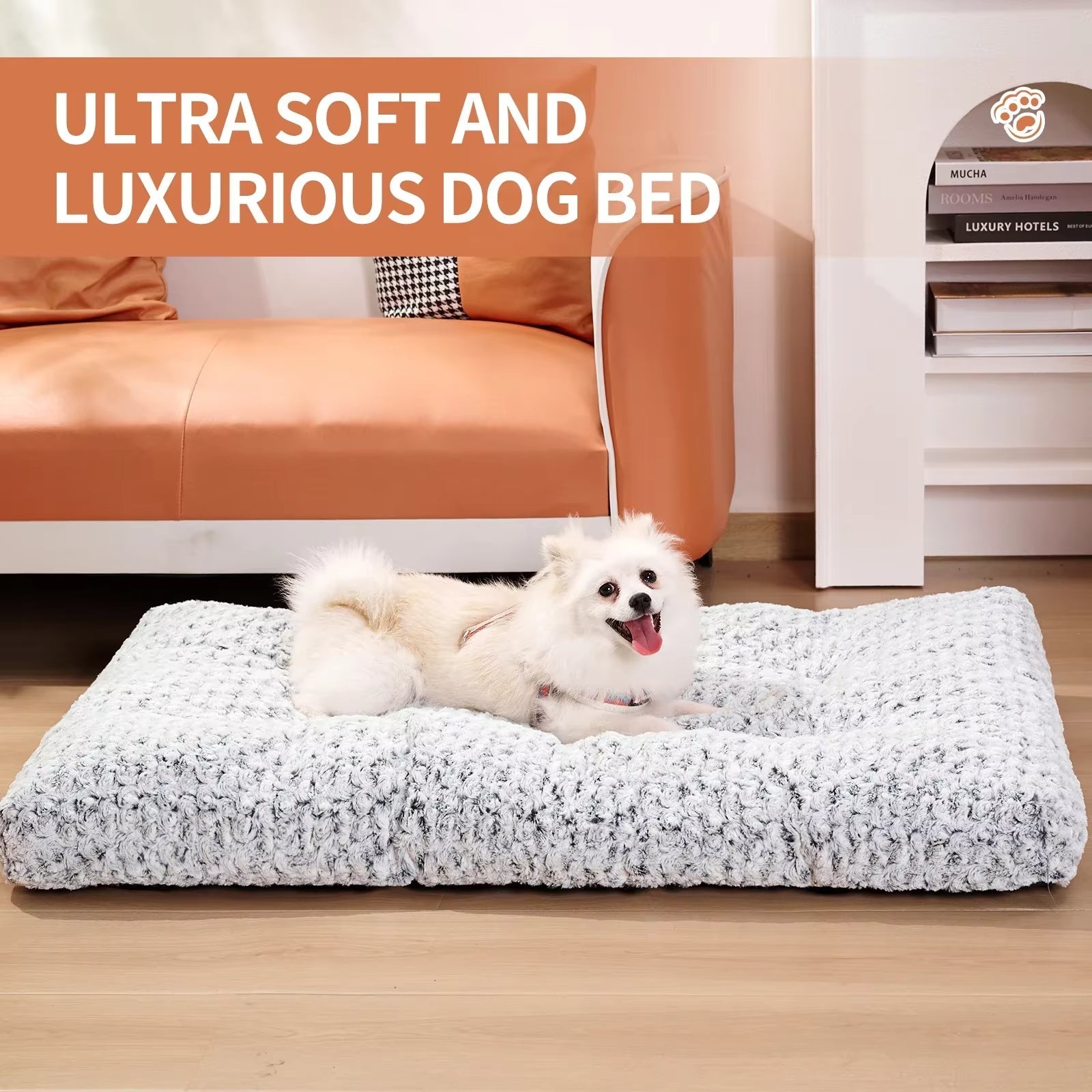 KFX-2088509 Plush Washable Dog Bed with Anti-Slip Base for Comfort and Support - Ideal for Home and Travel