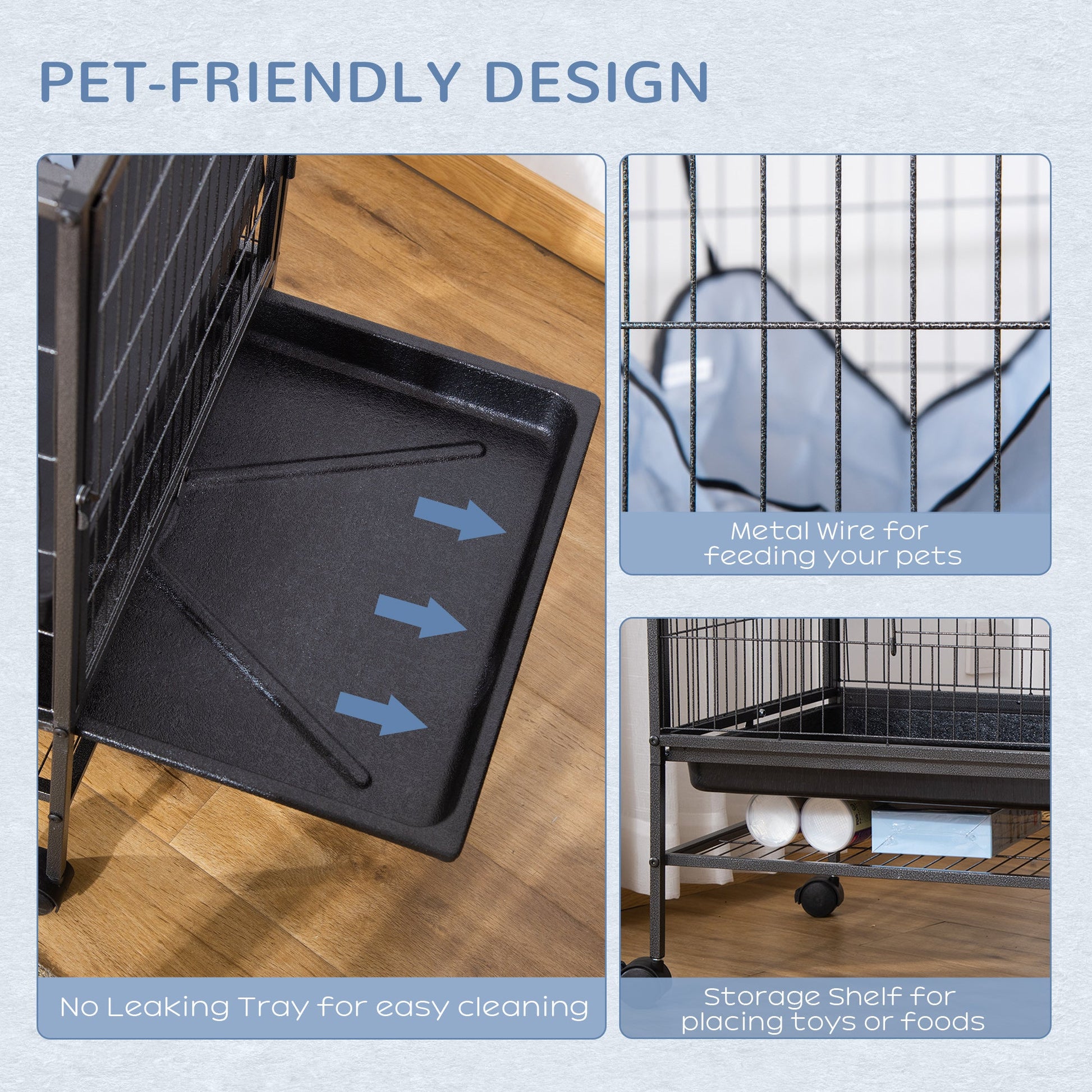 KFX-2090301 Small Animal Habitat Cage with Wheels and Removable Tray, 3-Tier Playpen for Rats, Hamsters, Kittens, Ferrets, and Chinchillas