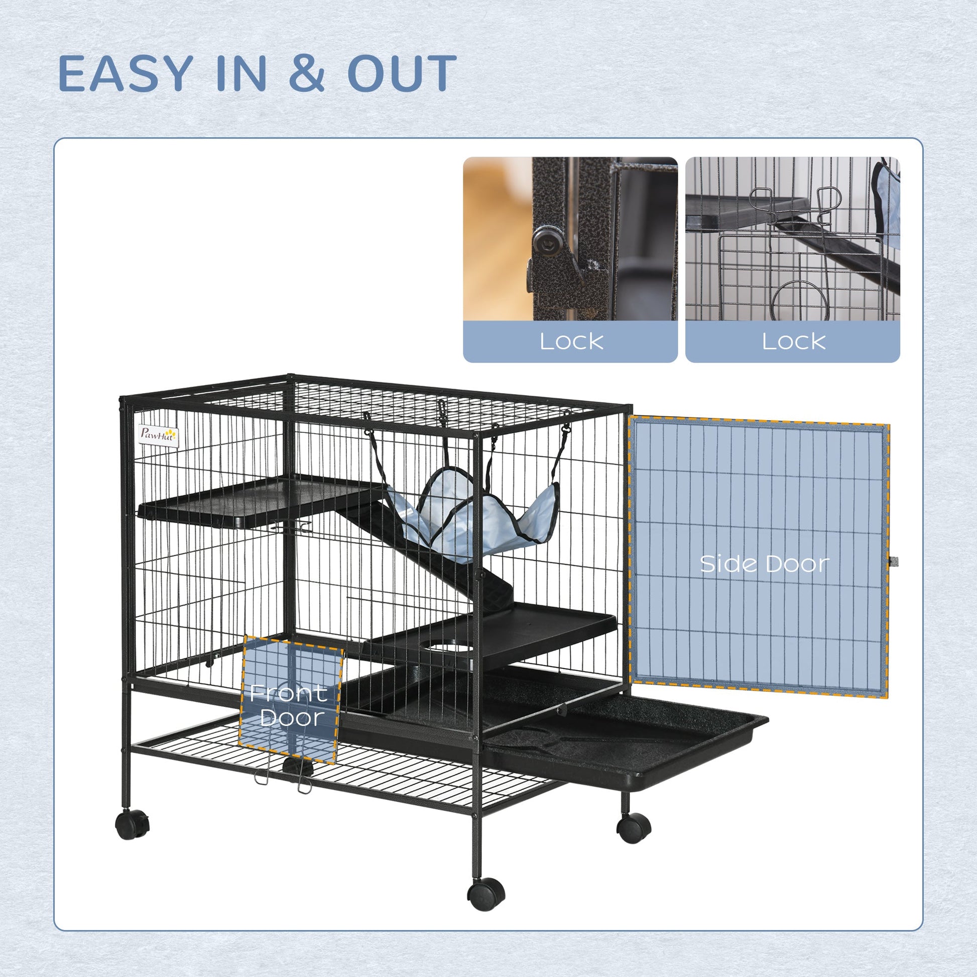 KFX-2090301 Small Animal Habitat Cage with Wheels and Removable Tray, 3-Tier Playpen for Rats, Hamsters, Kittens, Ferrets, and Chinchillas
