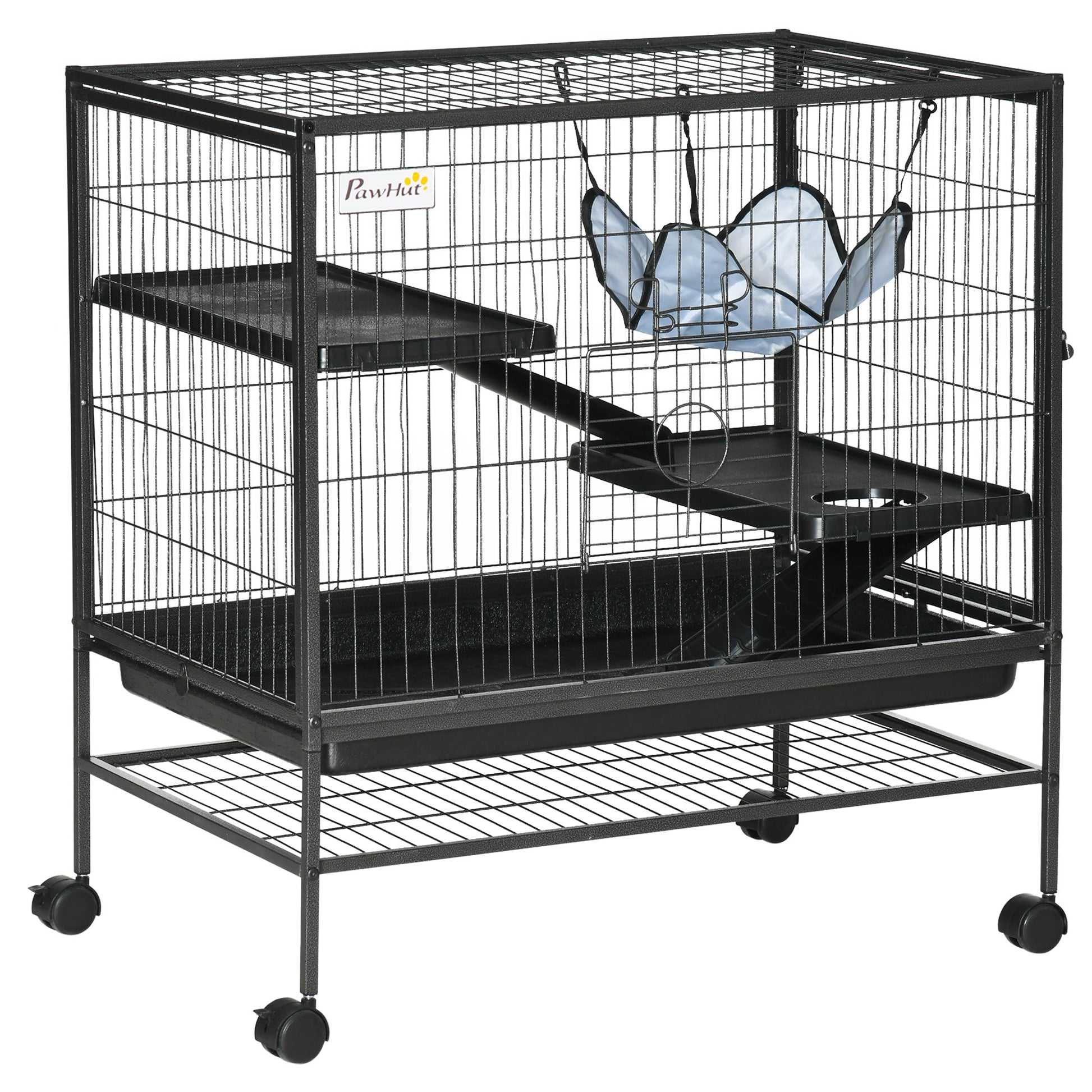 KFX-2090301 Small Animal Habitat Cage with Wheels and Removable Tray, 3-Tier Playpen for Rats, Hamsters, Kittens, Ferrets, and Chinchillas