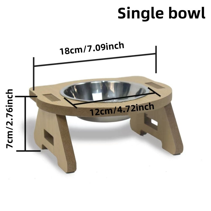 KFX-2093885 Elevated Wooden Cat Bowl Feeder with Stainless Steel Bowls for Food and Water, Anti-Overturn Design