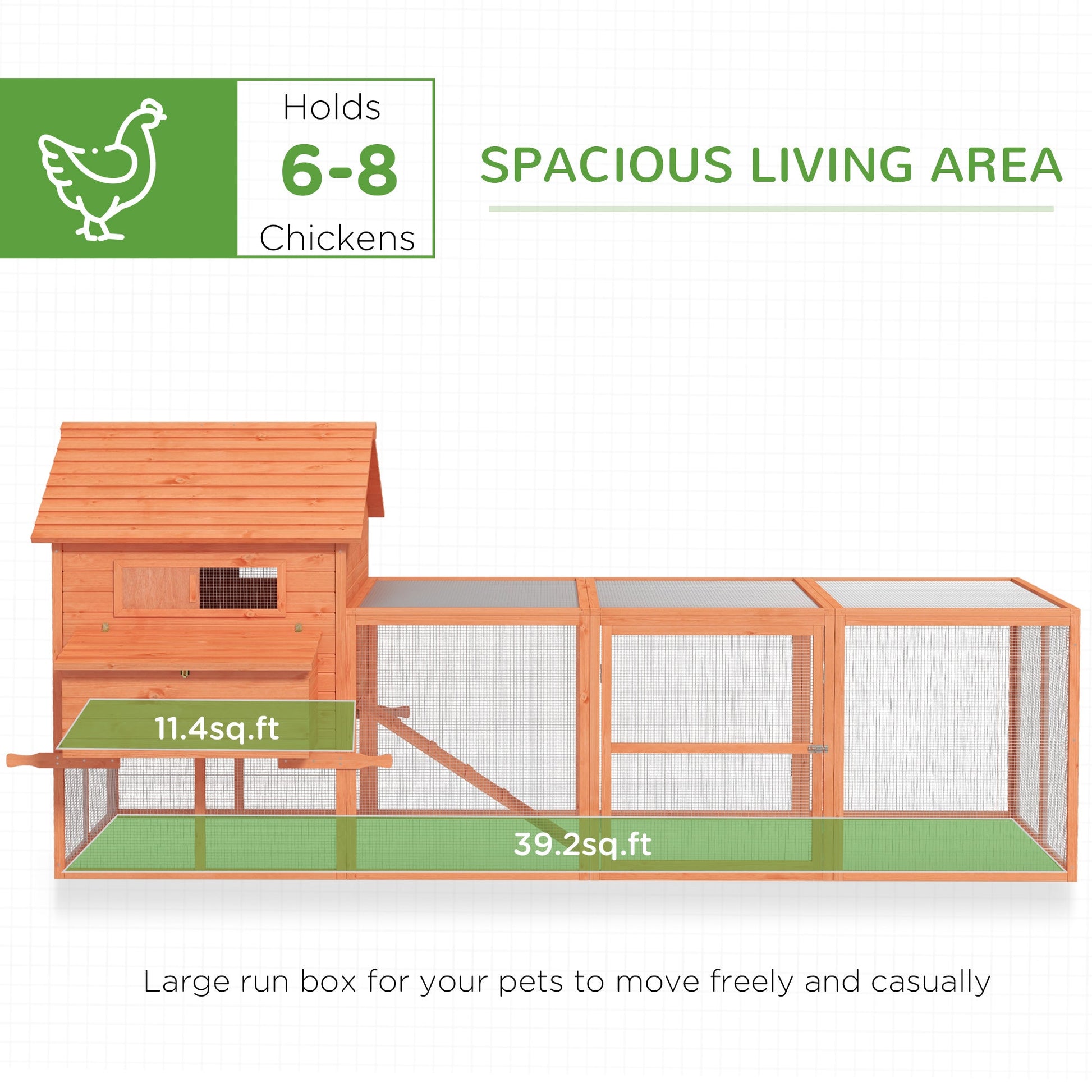 KFX-2096061 145" Wooden Chicken Coop with Run and Removable Tray for Easy Cleaning