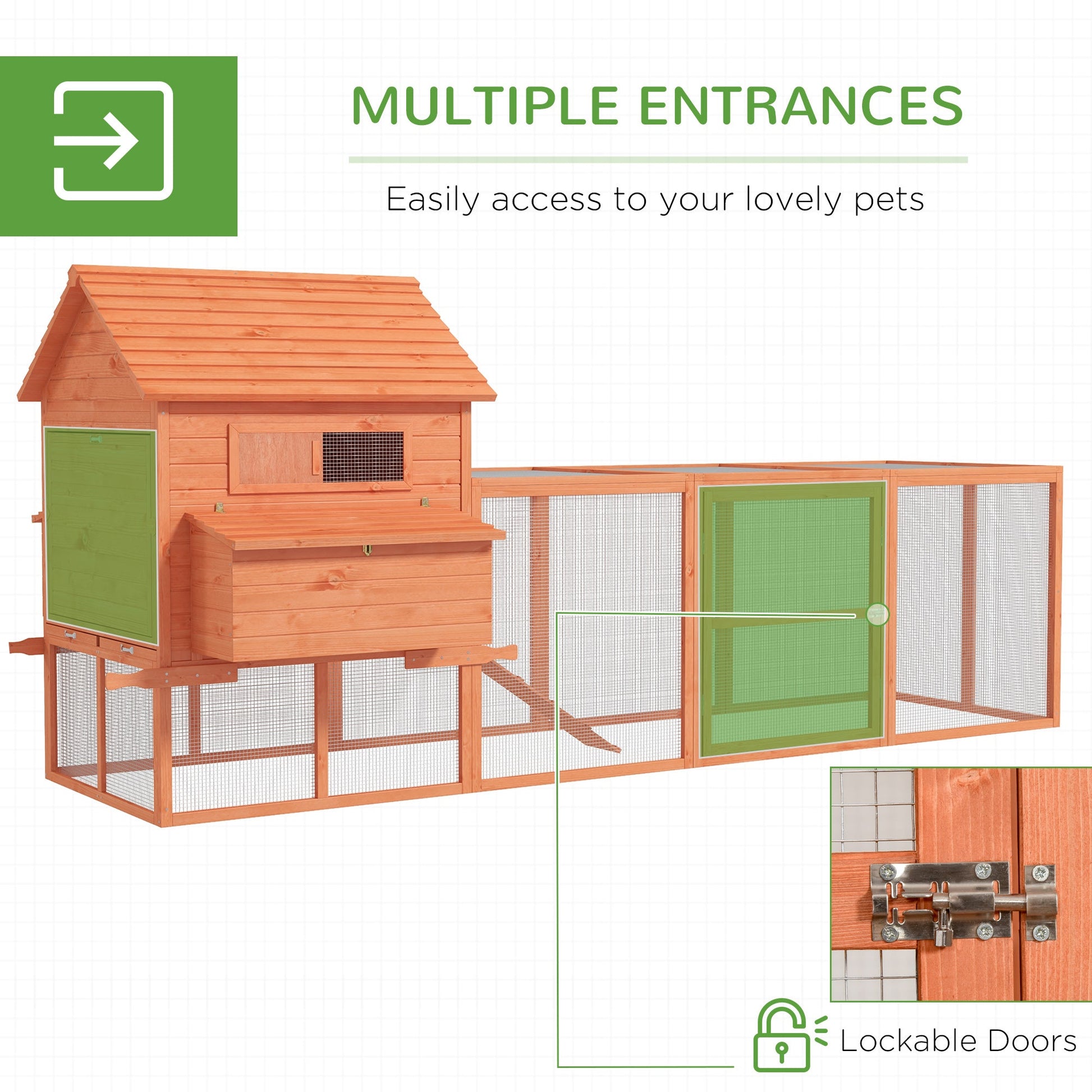 KFX-2096061 145" Wooden Chicken Coop with Run and Removable Tray for Easy Cleaning