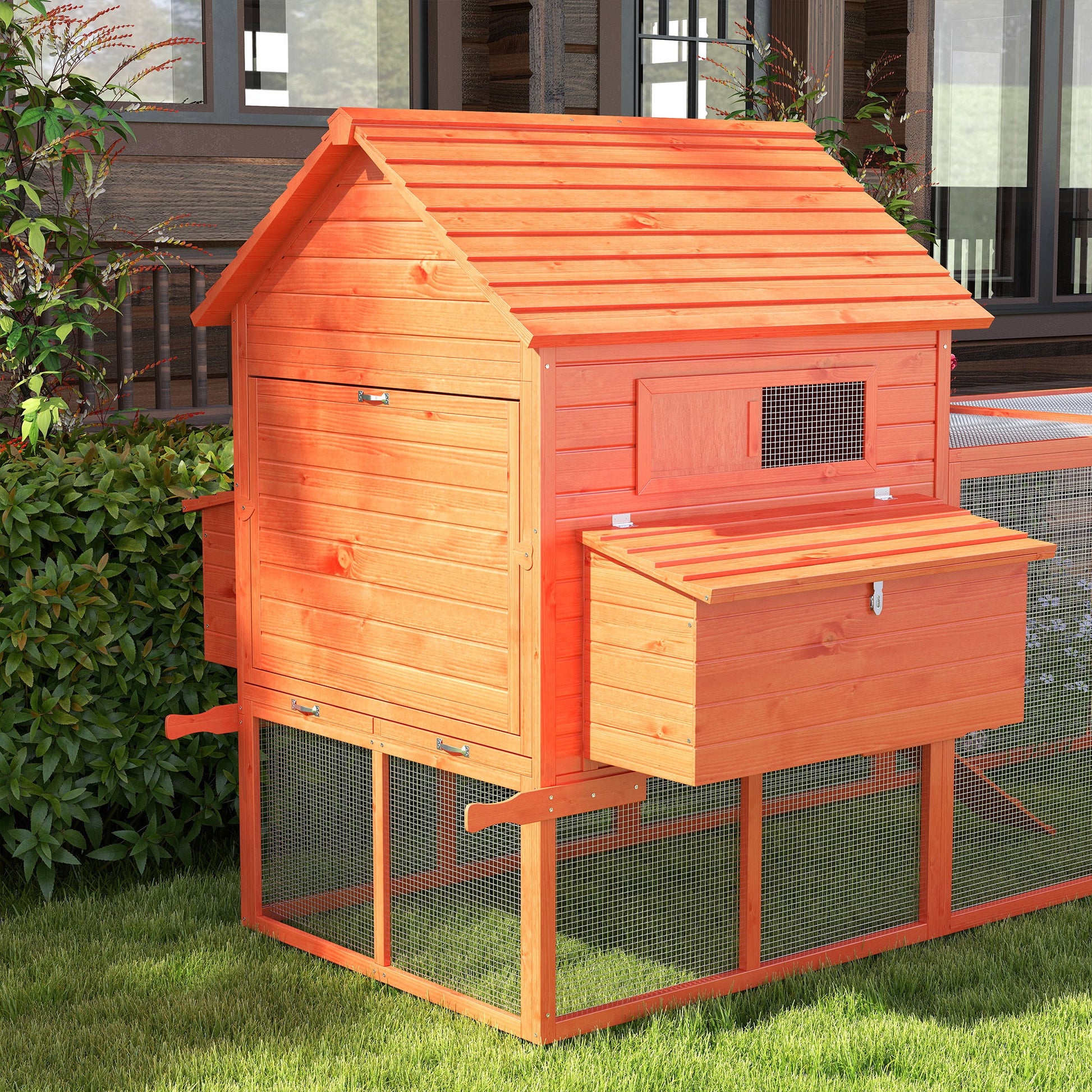 KFX-2096061 145" Wooden Chicken Coop with Run and Removable Tray for Easy Cleaning