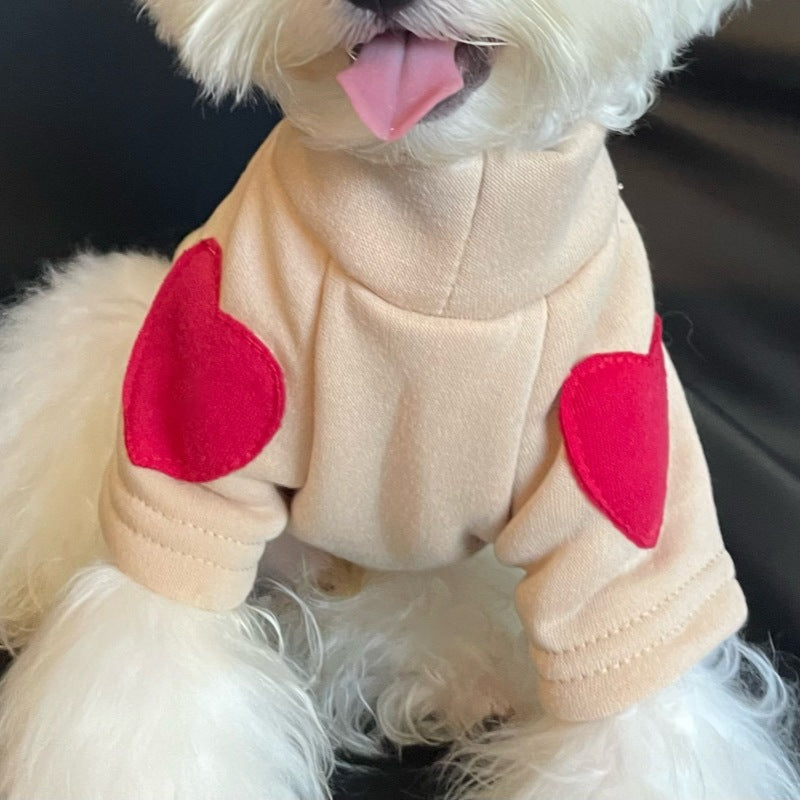 KFX-2097469 Fleece-Lined Love Sweater for Pets - Thick and Warm Casual Apparel in Gray, Beige, Black, Khaki, Sizes XS to XL