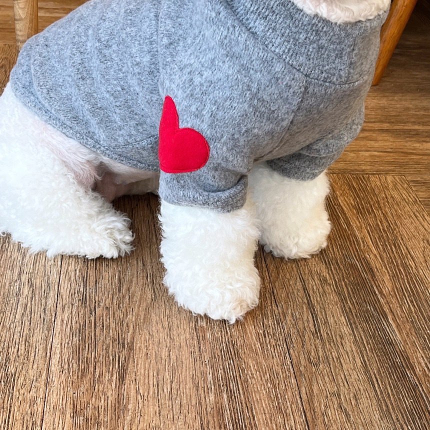KFX-2097469 Fleece-Lined Love Sweater for Pets - Thick and Warm Casual Apparel in Gray, Beige, Black, Khaki, Sizes XS to XL