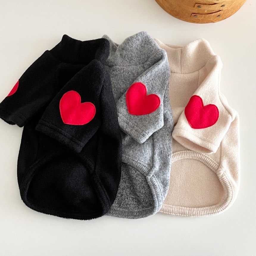 KFX-2097469 Fleece-Lined Love Sweater for Pets - Thick and Warm Casual Apparel in Gray, Beige, Black, Khaki, Sizes XS to XL
