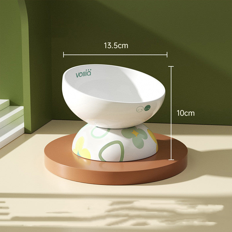 KFX-2098365 Ceramic Oblique Mouth Cat Food and Water Bowl in Floating Cherry Powder and Sycamore Green