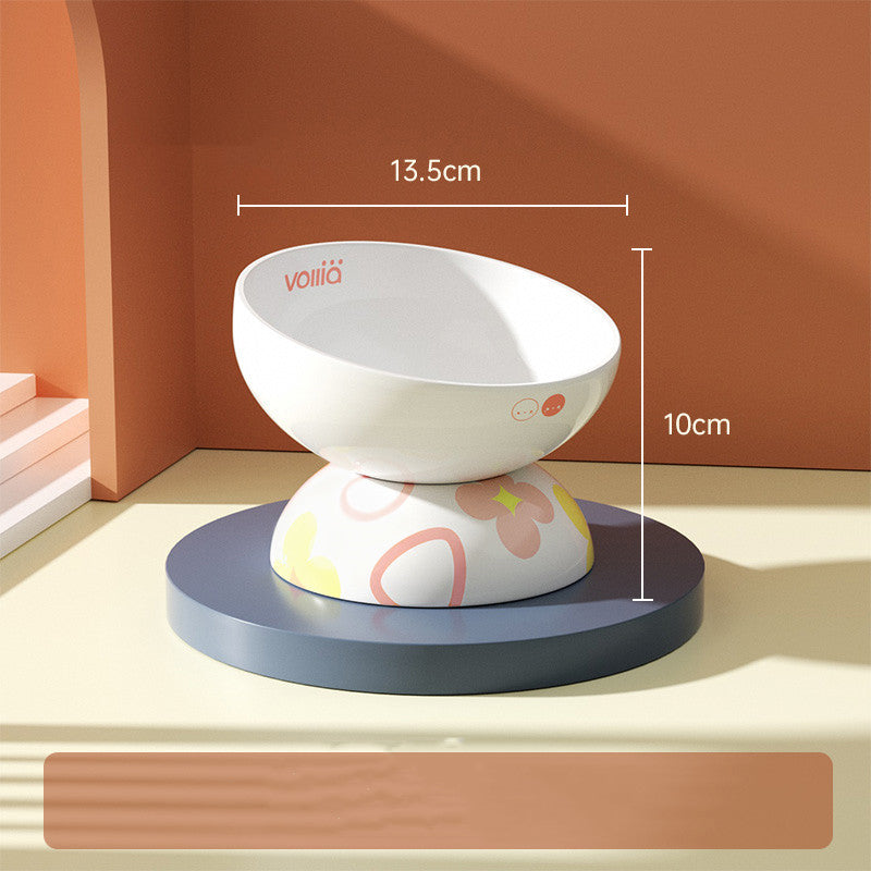 KFX-2098365 Ceramic Oblique Mouth Cat Food and Water Bowl in Floating Cherry Powder and Sycamore Green