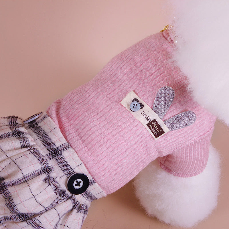 KFX-2098749 Cozy Four-Legged Autumn and Winter Dog Clothes in Pink and Beige, Cotton Material, Sizes XS-XXL