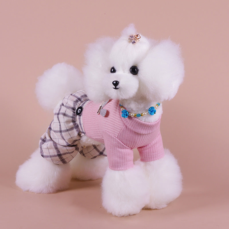 KFX-2098749 Cozy Four-Legged Autumn and Winter Dog Clothes in Pink and Beige, Cotton Material, Sizes XS-XXL