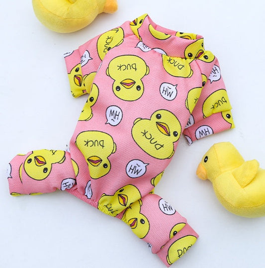 KFX-2099005 Duck Cartoon Pajamas for Dogs and Cats - Four-Legged Cozy Pet Outfits in Pink and Blue