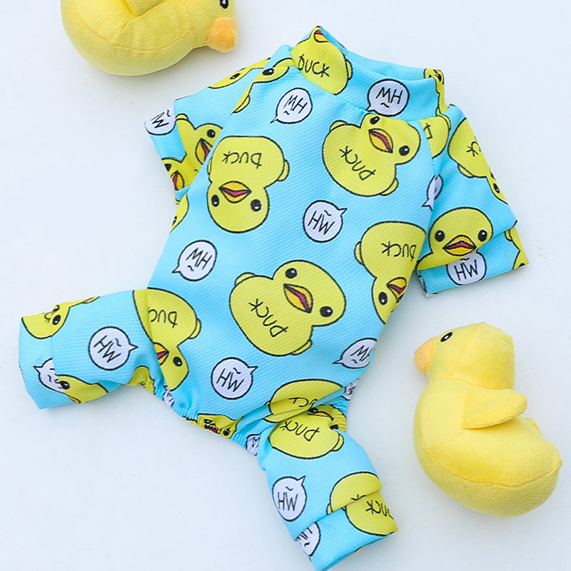 KFX-2099005 Duck Cartoon Pajamas for Dogs and Cats - Four-Legged Cozy Pet Outfits in Pink and Blue