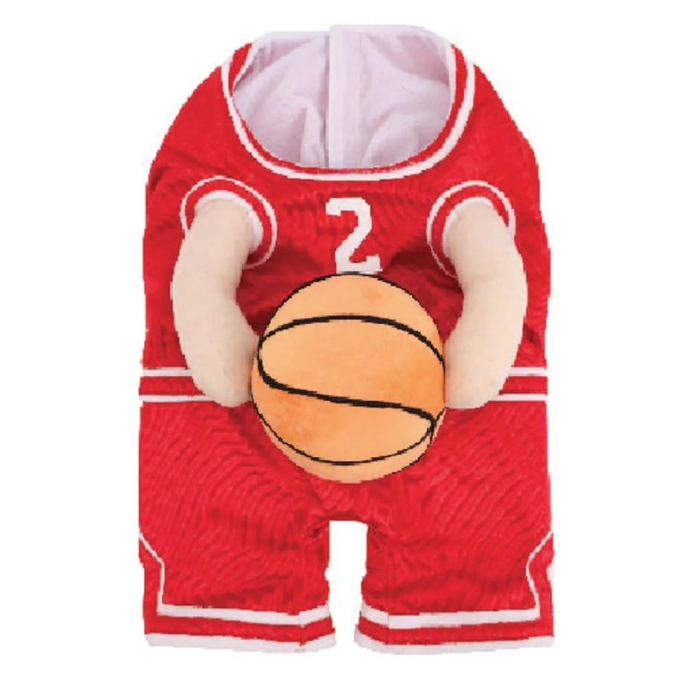 KFX-2099773 Creative Red and Yellow Dog Basketball Costume with Ball for Pets, Available in Small, Medium, and Large Sizes