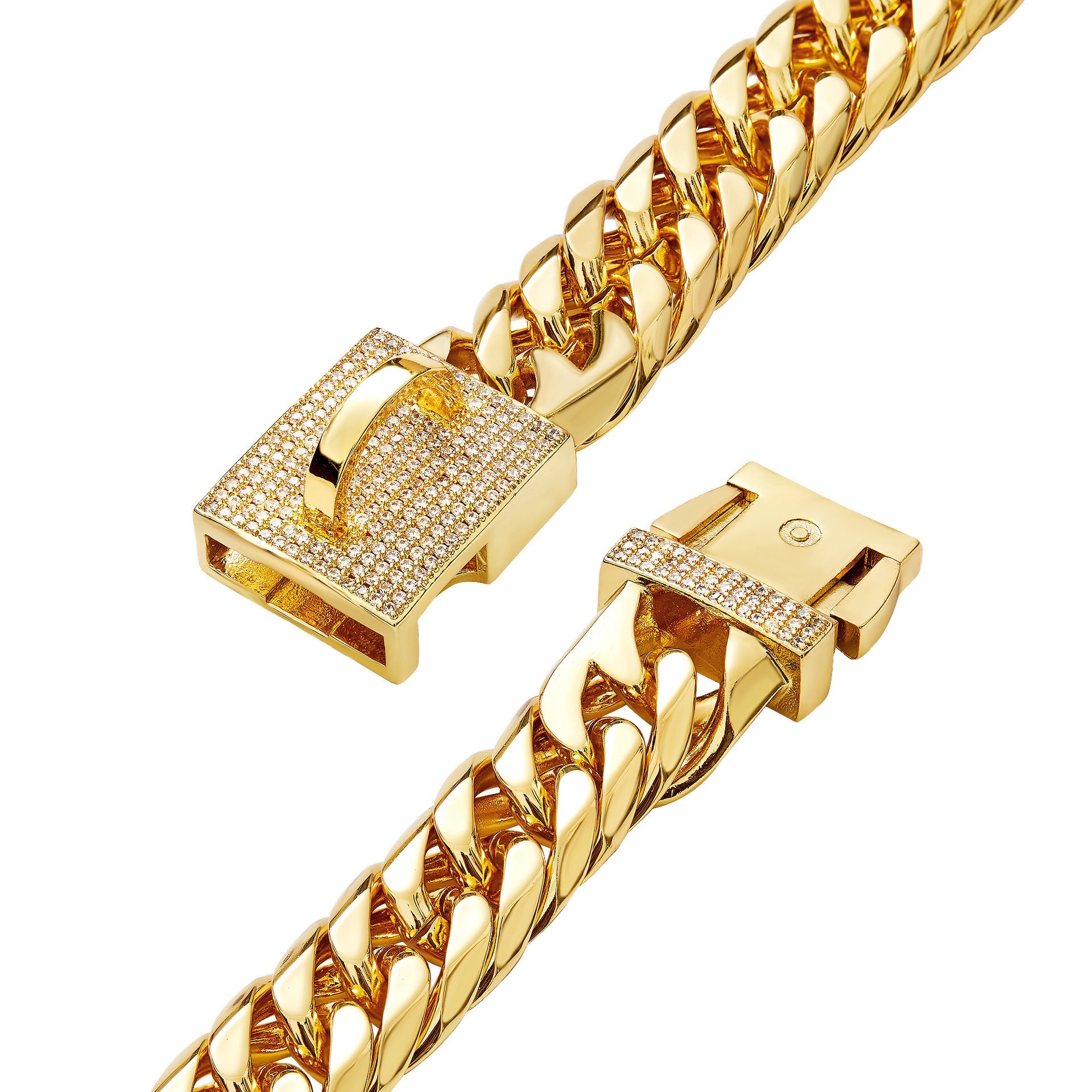 KFX-2100157 Golden Titanium Steel Double Woven Chain Necklace for Dogs - Available in Multiple Sizes