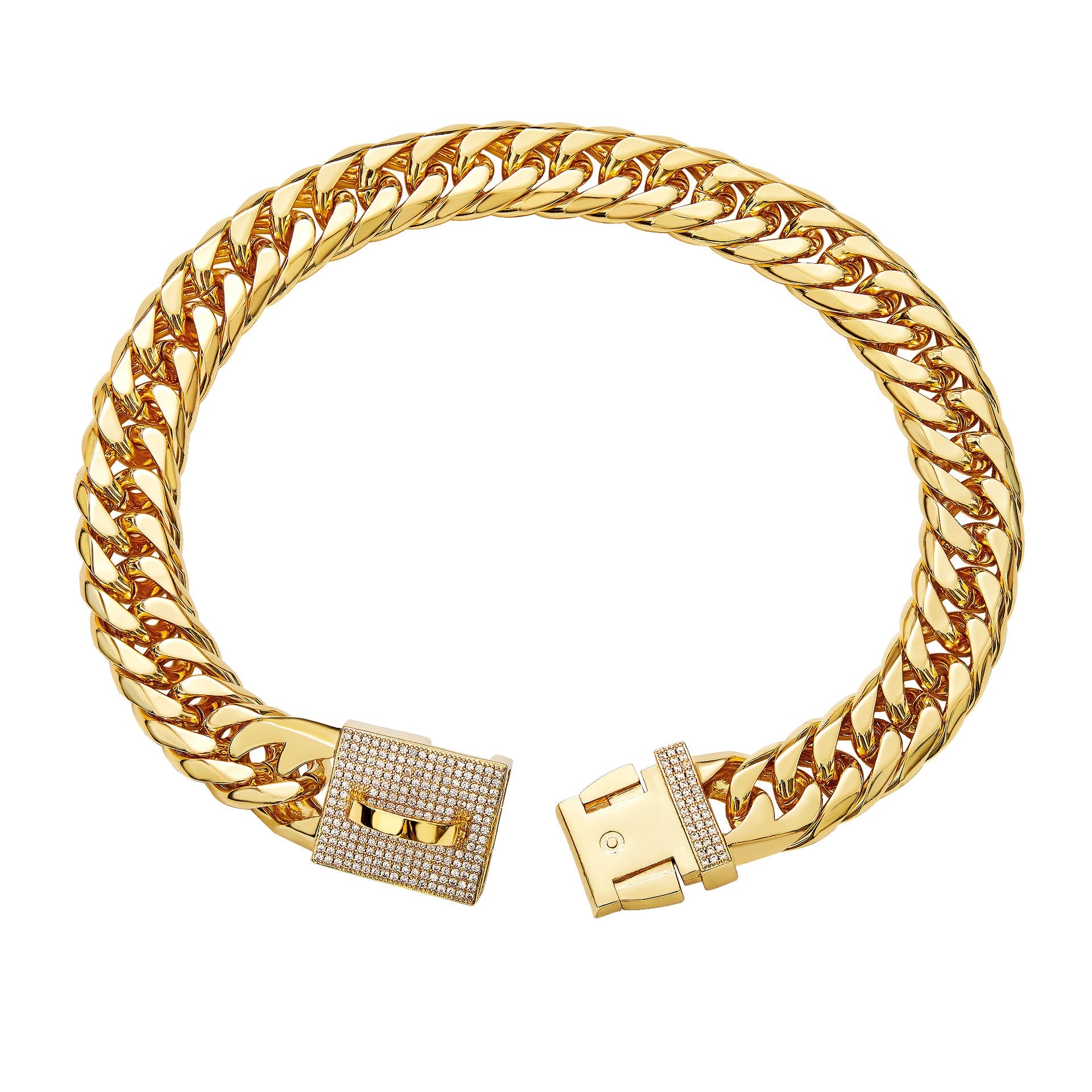 KFX-2100157 Golden Titanium Steel Double Woven Chain Necklace for Dogs - Available in Multiple Sizes