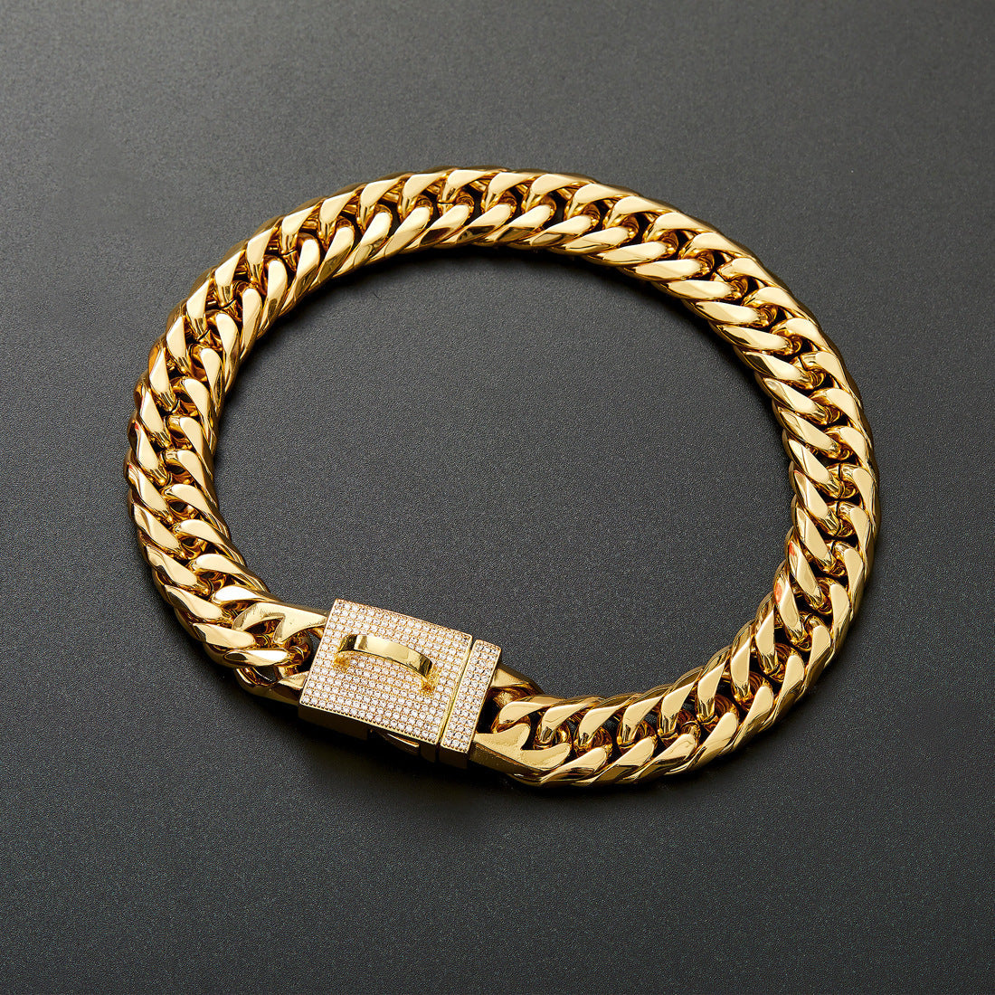 KFX-2100157 Golden Titanium Steel Double Woven Chain Necklace for Dogs - Available in Multiple Sizes