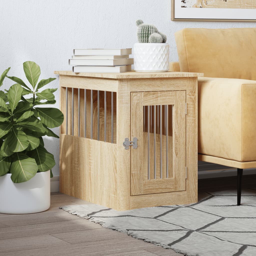 KFX-2102205 Furniture-Style Dog Cage with Steel Bars and Engineered Wood, Double Function as Pet Crate and Side Table