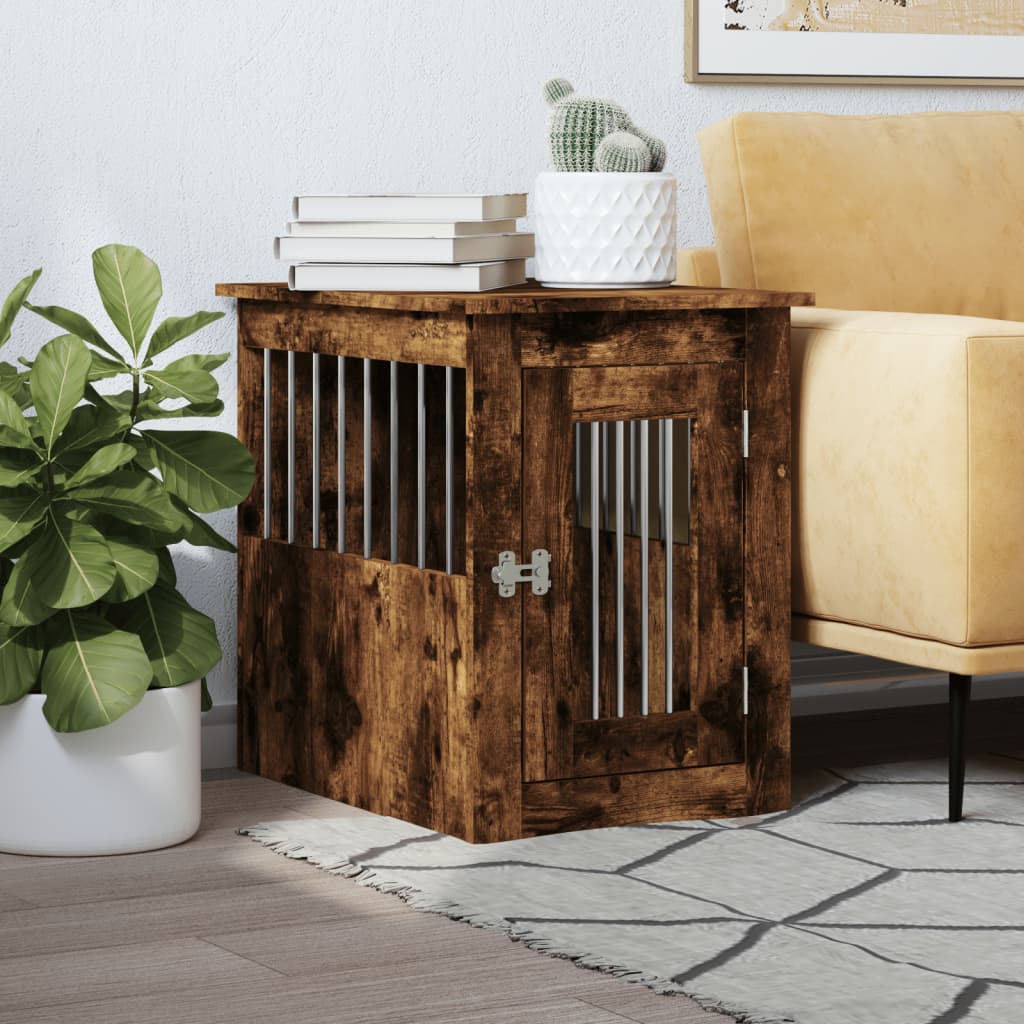 KFX-2102205 Furniture-Style Dog Cage with Steel Bars and Engineered Wood, Double Function as Pet Crate and Side Table