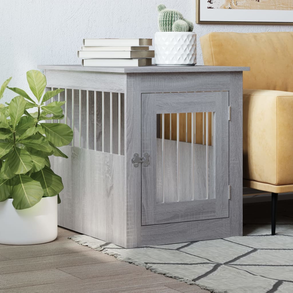 KFX-2102205 Furniture-Style Dog Cage with Steel Bars and Engineered Wood, Double Function as Pet Crate and Side Table
