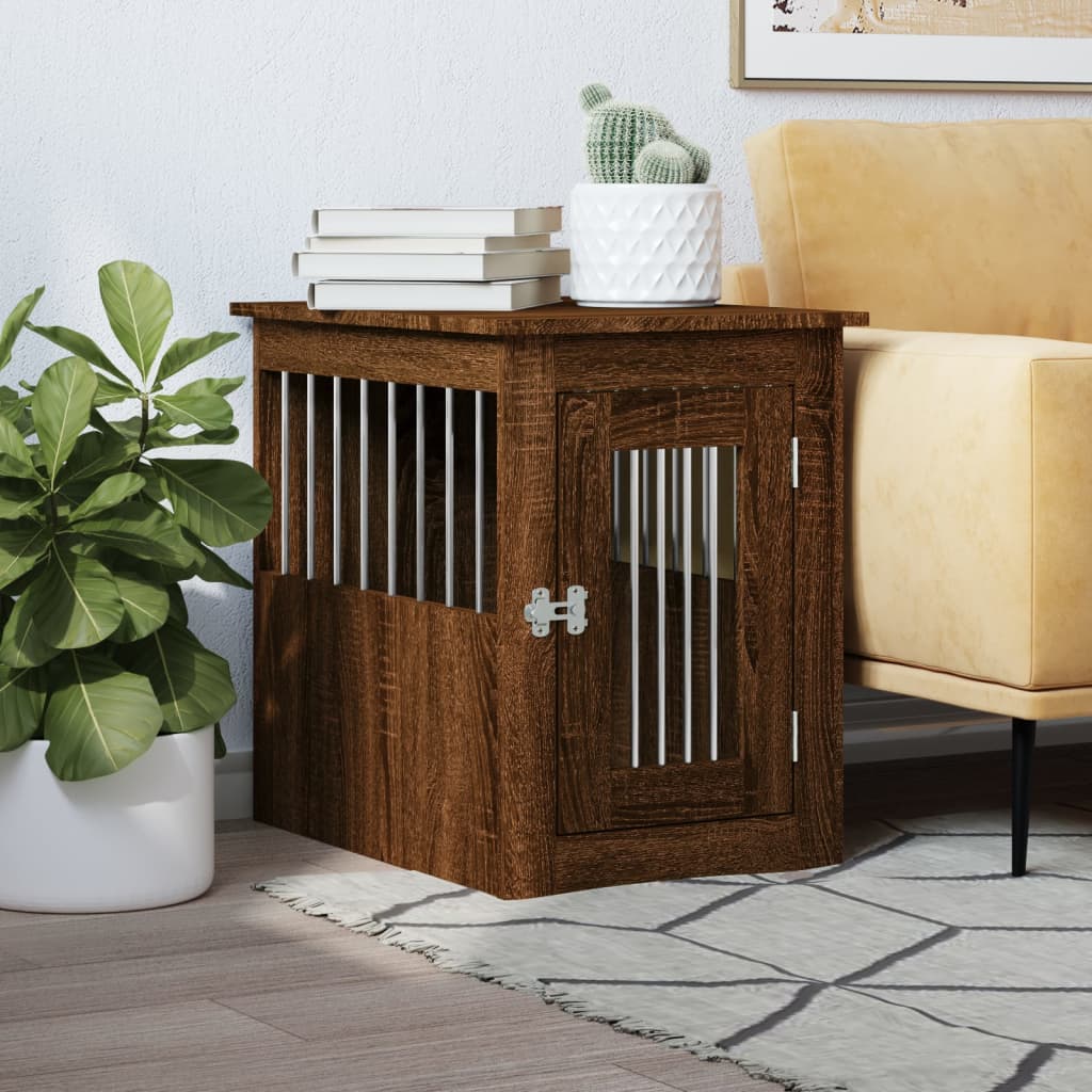 KFX-2102205 Furniture-Style Dog Cage with Steel Bars and Engineered Wood, Double Function as Pet Crate and Side Table